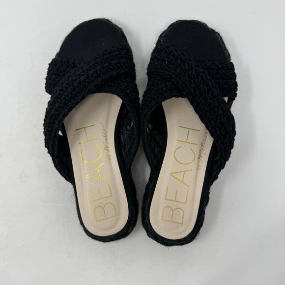 Beach By Matisse Kalani Natural Raffia Flatform Sandals Black Slip-On Size 9 - Picture 6 of 12
